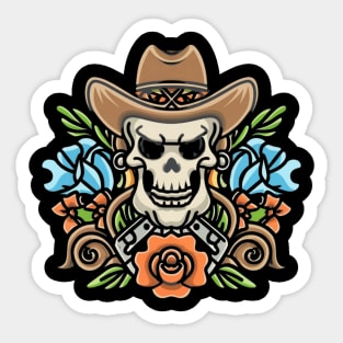 Traditional Cowboy Skull tattoo Sticker